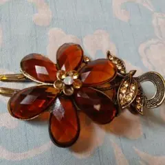 オレンジ花デザイン ヴィンテージヘアクリップ