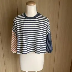お値下げ品　ＫＢＦストライプ 五分袖 カットソークロップド丈