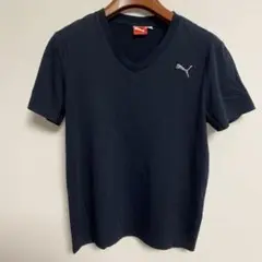 PUMA プーマ ネイビー Vネック 刺繍ロゴ Tシャツ M