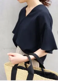 IENA イエナ ミリオーネフレアスリーブブラウス ネイビー 日本製