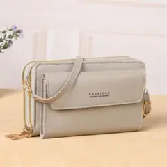 【新品】長財布　スマホショルダー　がま口　グレー　グレー　バッグ　ポーチ