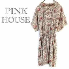 ♡美品♡ピンクハウス♡花柄襟付きワンピース 総柄 切替 リボン 可愛い 春夏