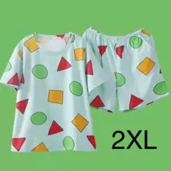 しんちゃん パジャマ セットアップ 半袖 部屋着 2XL ミントグリーン
