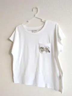 マヌルネコ刺繍 半袖Tシャツ ホワイト