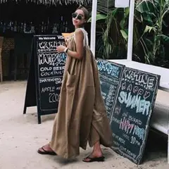 サロペット ワイドパンツ オーバーオール ゆったり 高身長 大きいサイズ