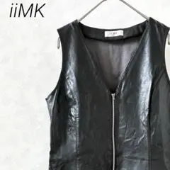 iiMK ミニワンピース Ｖネック ノースリーブ ジップアップ フェイクレザー