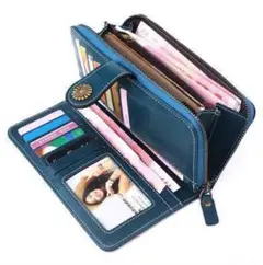 ♥即購入OK♥(❁ᴗ͈ˬᴗ͈)◞新品★ステッチレザー財布大容量クリーン緑