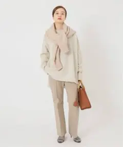 ウールカシミヤ 脇スリットクルーネックプルオーバー