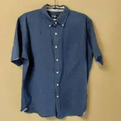 Navy メンズ半袖前開きシャツ L