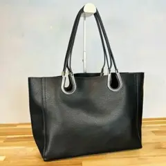 【美品】大容量　馬蹄形金具　PUレザー　トートバッグ　ブラック　シボ風