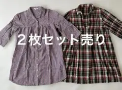 Vert Denseと千趣会　チェック柄 七分袖チュニック　２枚セット　綿素材