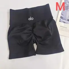 alo ブラック ギャザーショートパンツ M