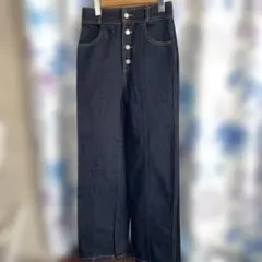 GU Sサイズダークブルー ストレートデニム ボタンフライ