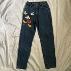 80-90s old disney ミッキー ラバープリント デニムパンツ
