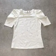 s2953 トッカ パワーショルダーTシャツ ビジュー 白 シンプル M
