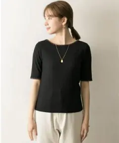 美品 URBAN RESEARCH シェルステッチ五分袖リブカットソー