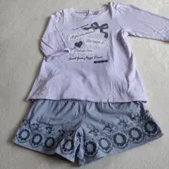 ☆メゾピアノ☆紫色リボン付きトップスとショートパンツセット
