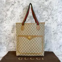 美品 オールドグッチプラス シェリーライン トートバッグ ブラウン