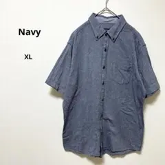 Navy ネイビー　シャツ　ボタンダウン 半袖　XL 大きいサイズ　ポケット付き