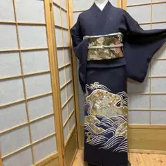 ［4379］色留袖 美品 未使用 駒刺繍 一つ紋 揚羽蝶 正絹 着物 袷 金彩