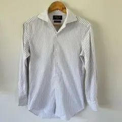 美品　鎌倉シャツ　カシミヤ混　コットン　ストライプ　ホリゾンタル　長袖