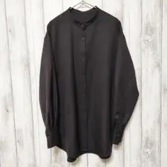 GU ジーユー (M)　バンドカラー ロングシャツ　レディース　ブラック　黒