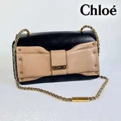 Chloe クロエ リボン ゴールド レザー ショルダーバッグ ハンドバッグ