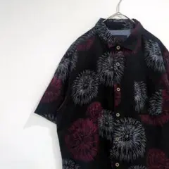 【1点物】シャツ 柄シャツ 半袖 花火 総柄 オーバーサイズ ラグラン袖 LL