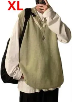 [NOWLE] Vネック カレッジスタイル ニット ベスト メンズ XL