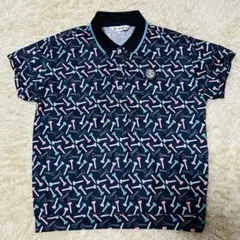 【美品】アンパスィ人気総柄×マルチカラー ロゴマークワッペン 半袖ポロシャツM