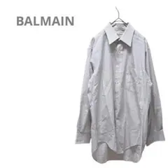 【バルマン BALMAIN】長袖シャツ ストライプ 形状加工 SSP グレー