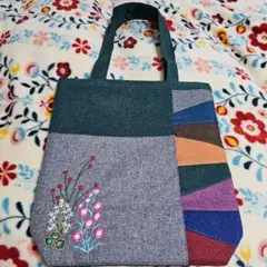 刺繍入りパッチワークトートバッグ