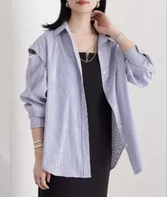 SHENERY シーナリー 袖スリットストライプシャツ