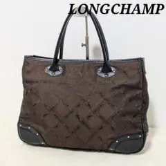 ✨極美品✨LONGCHAMP トートバッグ ナイロン×レザー 総柄 ブラウン