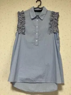 ZARAノースリーブシャツ　青のストライプ　XS