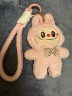ピンクのラブブのぬいぐるみネームホルダー　キーホルダー