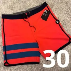 30 Hurley ハーレー 水着 レッド ライン 無地 サーフパンツ 新品