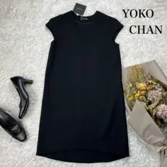 極美品 ヨーコチャン Vネック ショートスリーブ ボックスワンピース 36 クロ