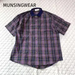 MUNSINGWEAR マンシングウェア　半袖シャツ　チェック　紫系　L
