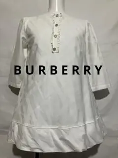 BURBERRYバーバリーホワイトフリル付き7分袖シャドーチェック柄シャツ