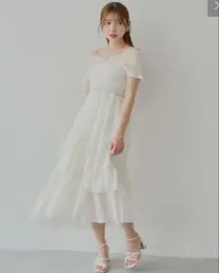 chico クロスシャーリングロングワンピース　ホワイト