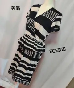 お値下げ♪美品☆EGERIE♡カシュクールボーダー半袖 ワンピース ひざ丈
