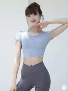yomoment M ブルー　ブラトップ　半袖　ヨガ　ピラティス