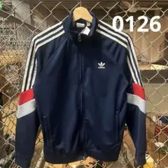adidas ネイビー ストライプジャージ トラックジャケット M