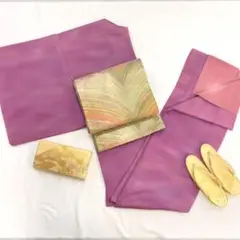【S207】着物 色無地 袷 正絹 一つ紋 暈し染 落款有り 紫 単品販売♪