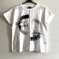 PREZZO 綿麻混　Tシャツペイント柄　異素材切り替え　綿麻混　モノトーン