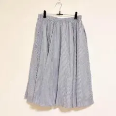 パートツー　膝丈スカート　LL ストライプ　水色　フレアスカート　ゆったり