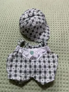 ハンドメイド モンぬい 帽子＆サロペットセット グリーン系