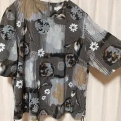 極美品 ミゼールシャツ 花柄 半袖 トップス グレー系 LL missel
