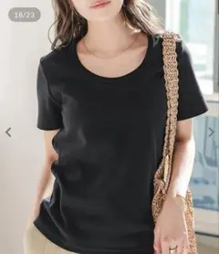 神戸レタス　深Uネック細リブ半袖Tシャツ